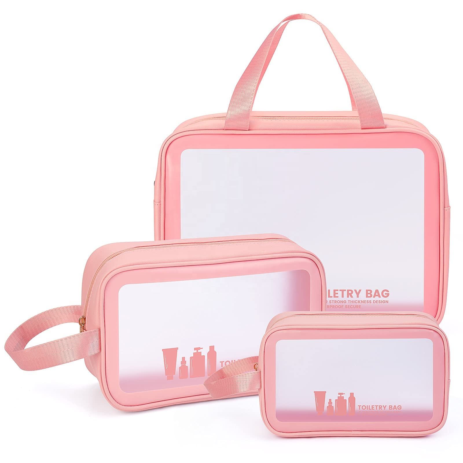 Große Kapazität durchscheinend 3 Sätze Reisekosmetik-Organizer-Tasche für Frauen Dopp Kits Kosmetiktasche Organizer