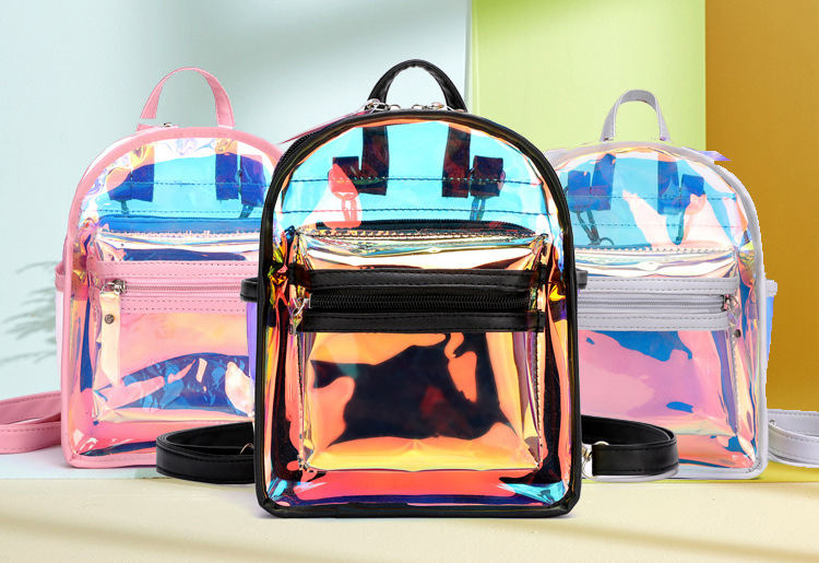 Candy Holographic Pink Mini Bag Rucksack Frauen Mädchen Kinder Laser Jelly transparenter klarer PVC-Rucksack mit Münzbeutel Großhandel