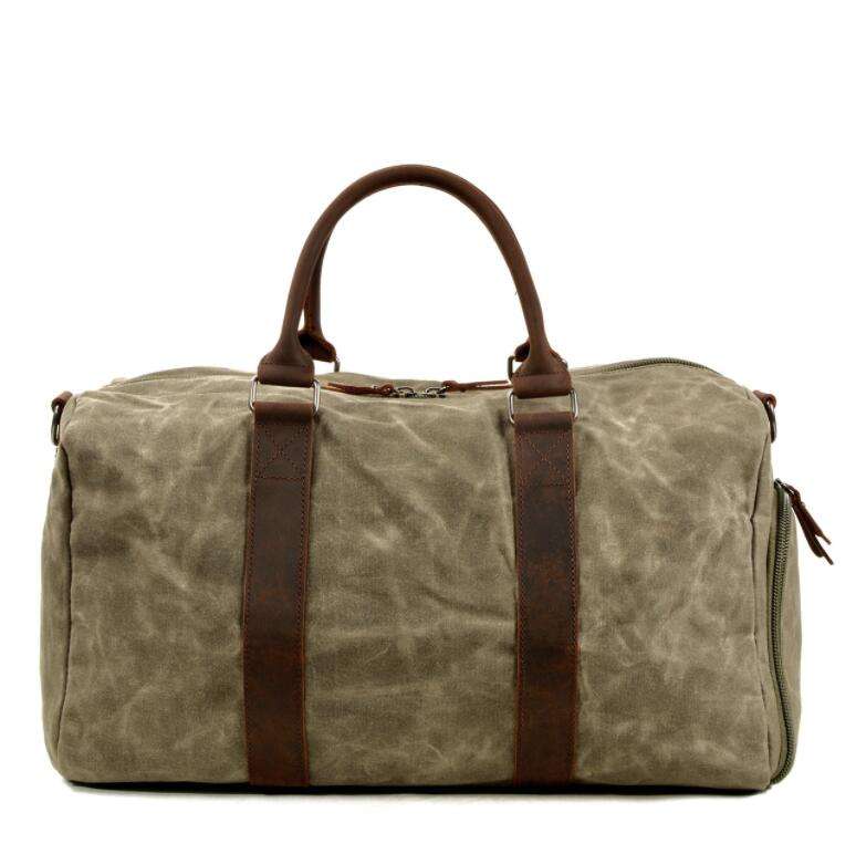 Reisetaschen im Vintage-Business-Stil, große, wasserdichte, gewachste Canvas-Weekend-Duffle-Sport-Sporttasche mit Tasche darüber