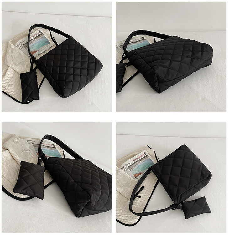 wasserdichte, leichte Nylon-Puffertasche, Modedesign, Füllung, gesteppte Daunen-Damen-Puffer-Einkaufstasche