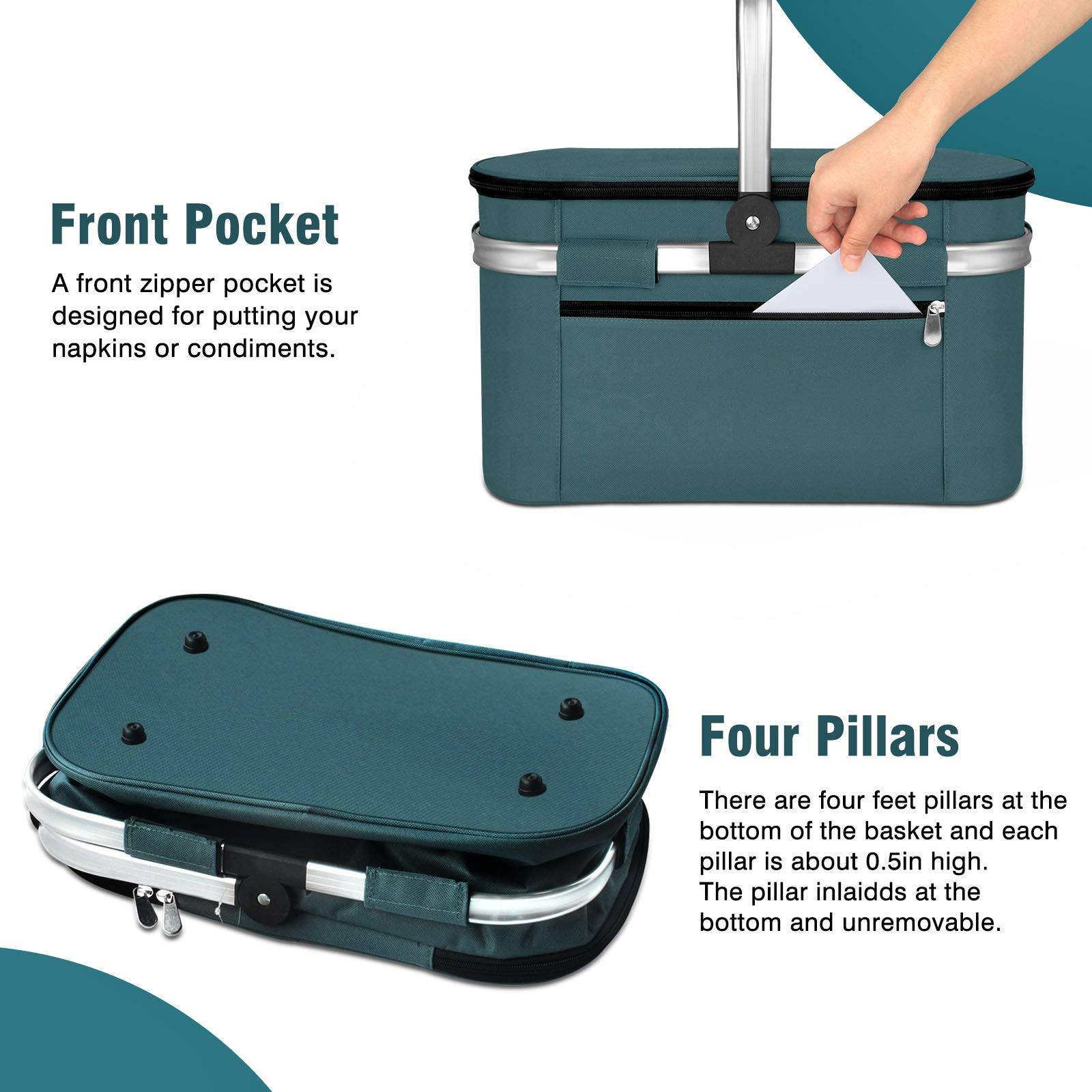 Isolierte Kühltasche Picknickkorb auslaufsicher zusammenklappbare tragbare Kühltasche für Reisen, Einkaufen, Camping