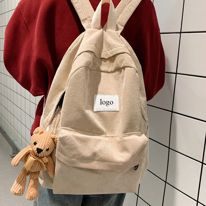 benutzerdefinierte Logo Cord Schulrucksäcke leichter Frauen Reiserucksack