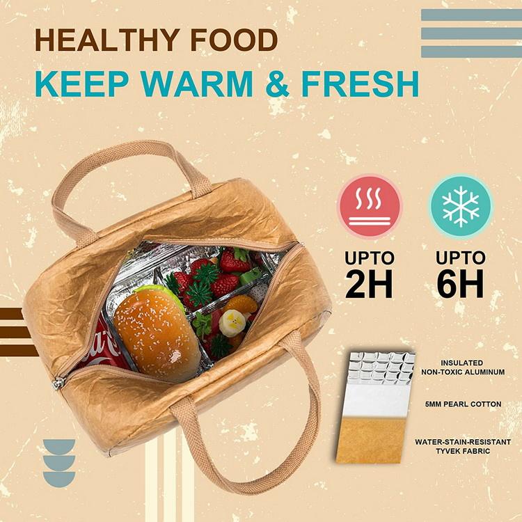 Großhandels-Lunchtüten aus recyceltem Öko-Braunpapier für Snacks, Picknicks, Kraftkühler, isolierte Tyvek-Lunchtüten aus Papier