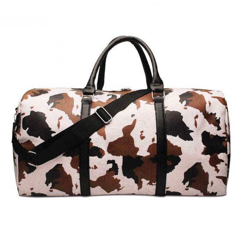 Trendy Leather Cow Pattern Overnight Handtaschen Wasserdicht Gym Sport Seesack Damen Outdoor Weekender Duffle Bag Reisetasche