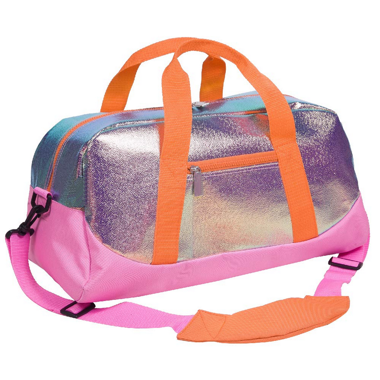 Benutzerdefinierte wasserdichte faltbare Reise Sport Iridescence PU Duffle Bag Gym Carry On Umhängetasche Overnight Seesack Leder