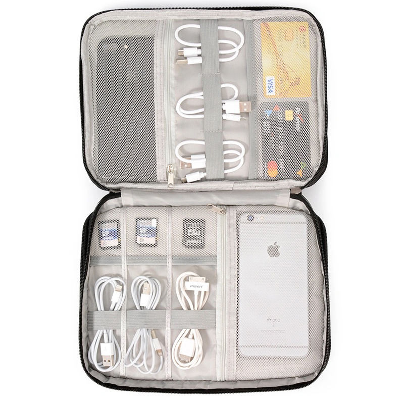 zweischichtige tragbare Kabelaufbewahrungstasche wasserdichte Reiseorganisatortaschen für Powerbank-Handy, iPad und Festplatten-USB-Flash d