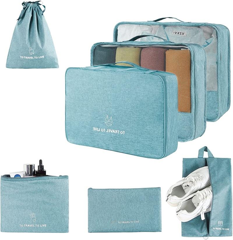 7 Set Packwürfel für Koffer Reisegepäck-Organizer mit Wäschesack Schuhbeutel Packwürfel Reise-Organizer