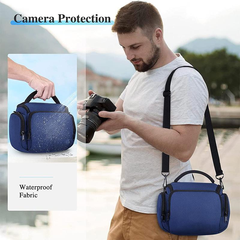 Blaue wasserdichte Crossbody-Einzelschulter-Kameratasche für den Außenbereich, DSLR-Organizer, SLR-Zubehör, Taschen für unterwegs