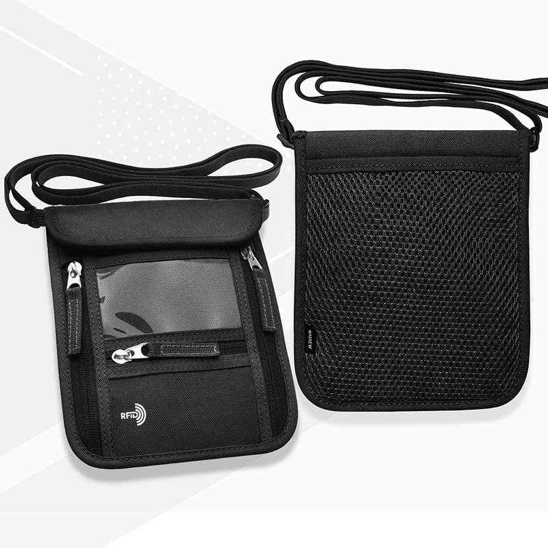 versteckte sicherheit rfid-blockierende nylon-organisatortasche reisedokument halstasche für handy, kreditkarten