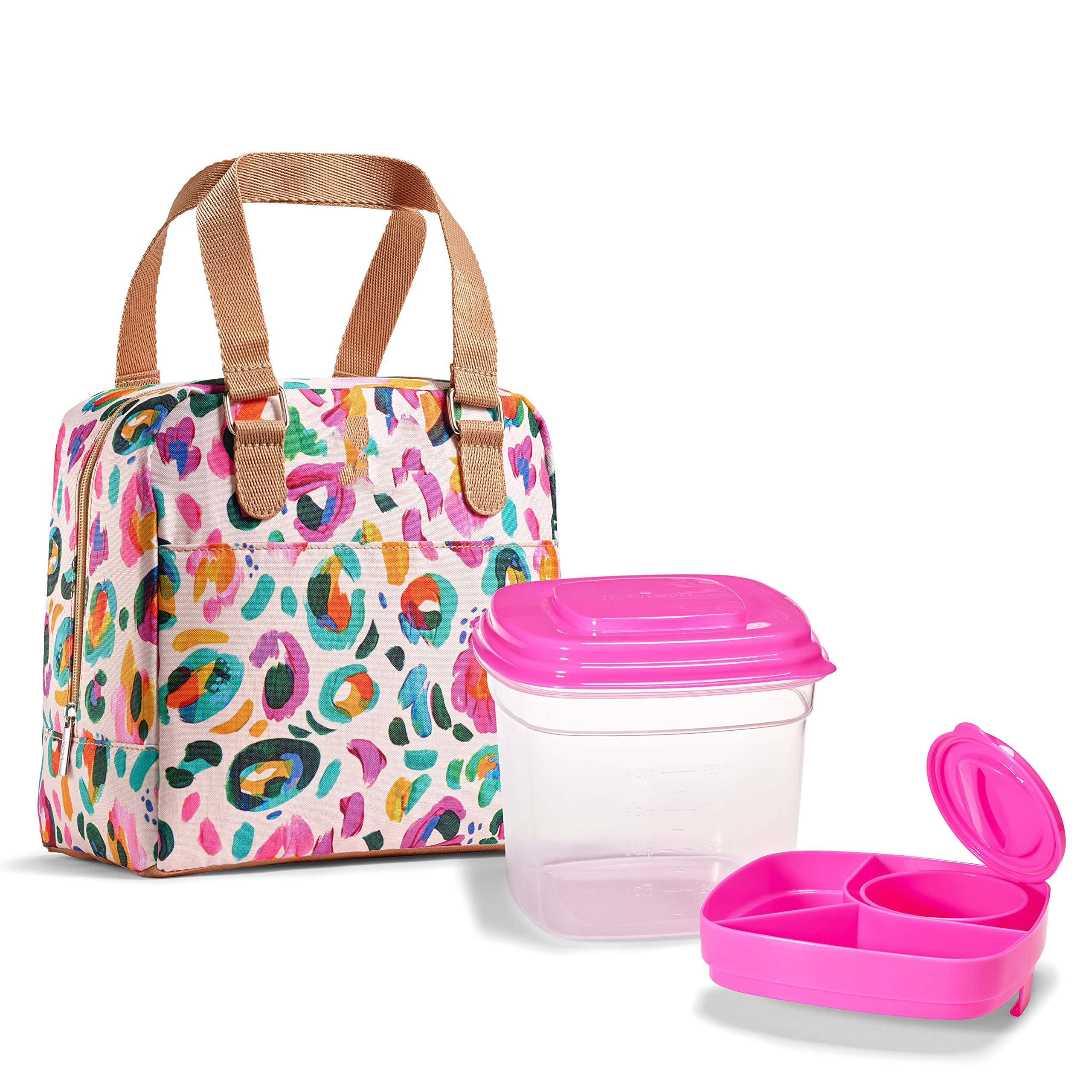Großhandelslabel Isolierte Kühlbox Lunch Bag Damen mit zwei Lebensmittelbehältern, wiederverwendbare Lunchbox für Arbeit, Schule, Strand