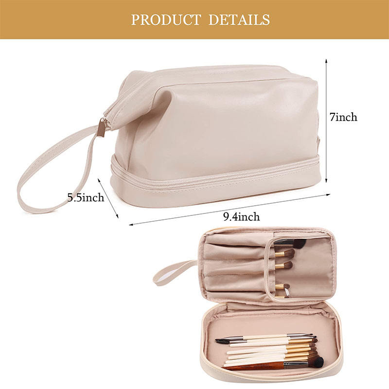 Damen Reisen Pu-Leder Doppelschicht Make-up-Taschen Kulturorganisator Benutzerdefiniertes persönliches Logo Kosmetik-Make-up-Bürstentasche