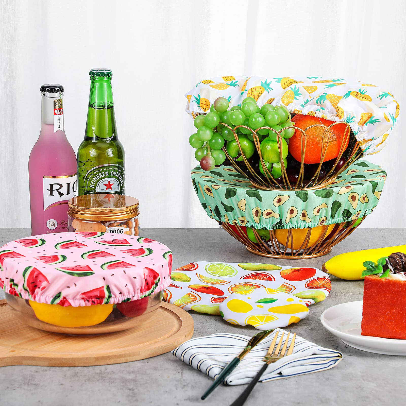 Wiederverwendbare Stretch-Schüsselabdeckungen im Sommerstil, elastische Lebensmittelaufbewahrungsabdeckungen, Baumwollbrotabdeckungen, Deckel für Lebensmittel, Obst