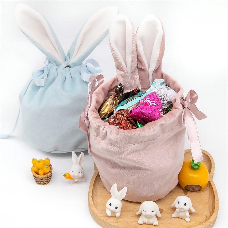 Großhandelsförderung Ostern Kordelzug Hochzeit Samt Süßigkeit Geschenktüten Beutel Kaninchenohr Samt Süßigkeitstüten