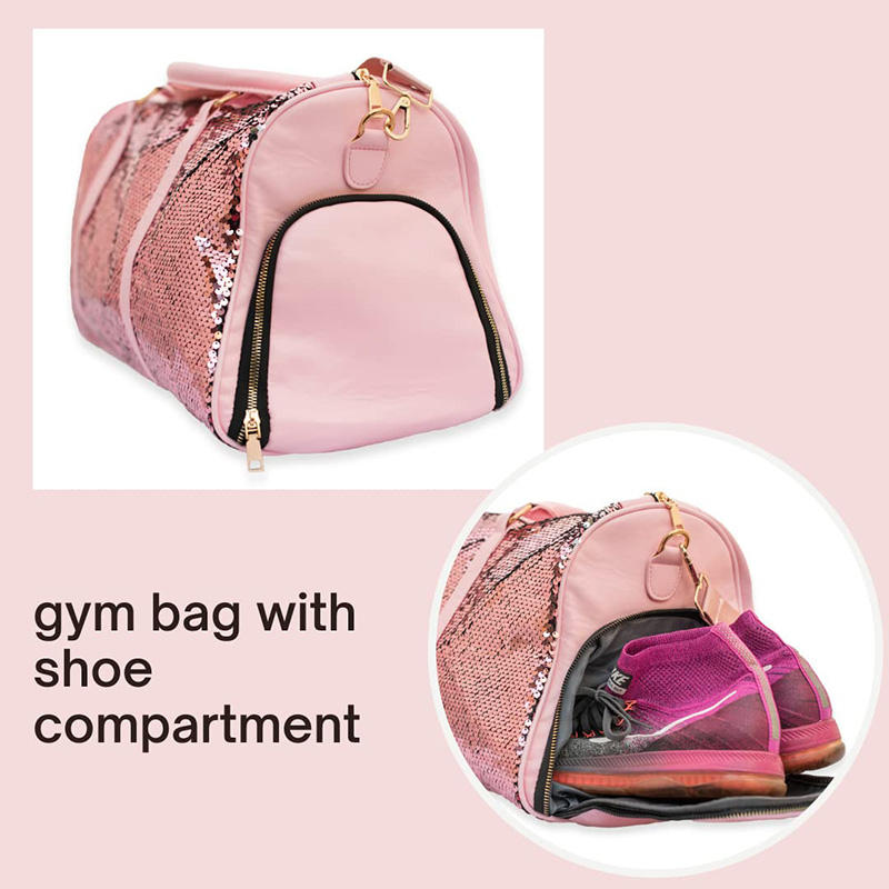Großhandel Mode Rosa Pailletten Gym Sport Tragetasche Weekender Übernachtungsreise Duffle Bag Mit Schuhfach