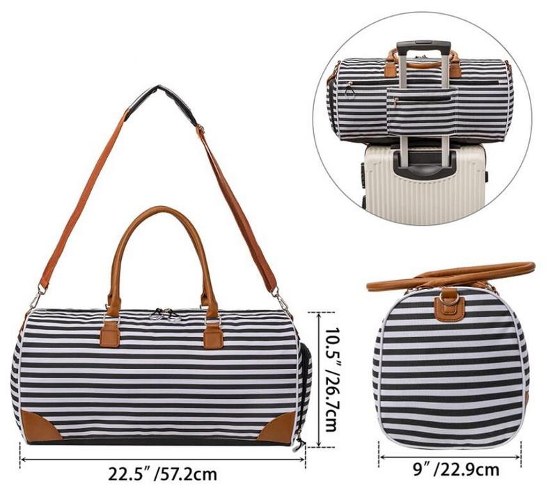 Luxuriöse gestreifte Sportduffle Travel Weekender Bags Leder Sportduffle Bag mit Schuhfach für Damen und Herren