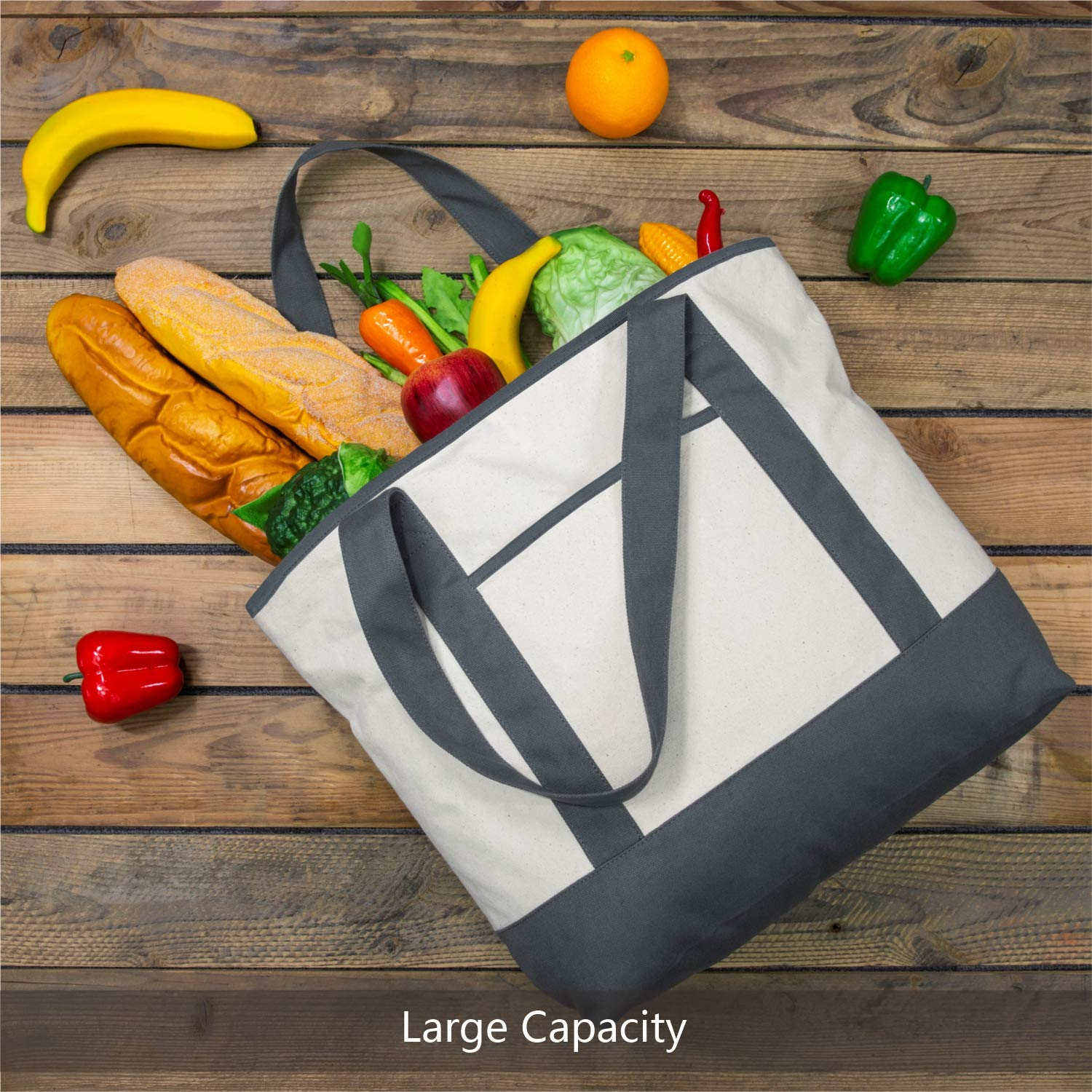 Großvolumige, offene, wärmeisolierte Kühltasche aus Baumwolle für Lebensmittel mit Außen- und Innentaschen