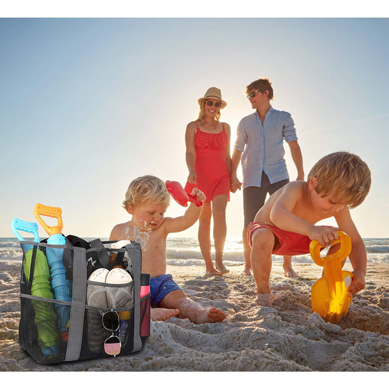 Custom Logo Private Label Leichte transparente Mesh-Strandtasche Große Kapazitäts-Einkaufstasche für Sommer-Pool-Reisen