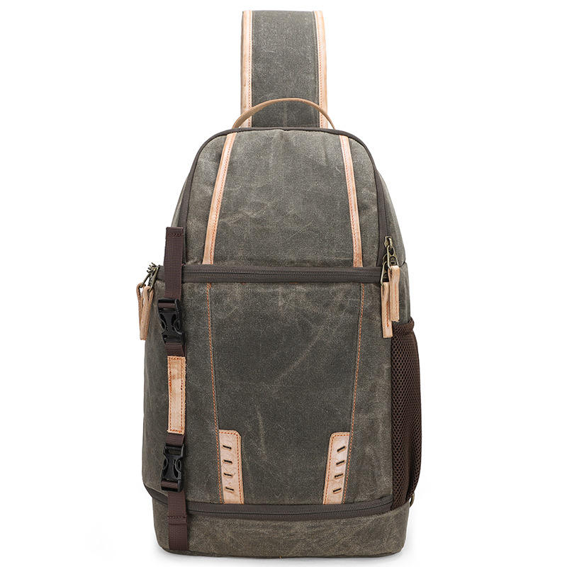 Wasserdichter, gepolsterter Kamera-Sling-Rucksack im Vintage-Stil mit herausnehmbaren Einsätzen, stoßfester Kameratasche aus Wachsleinen