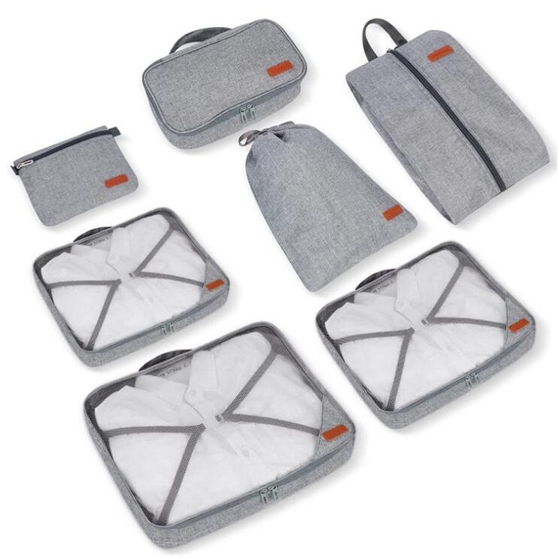 Großhandelsqualitäts-Reisegepäck-Verpackungswürfel-Set mit 7 angepassten wasserdichten Unisex-Koffer-Kompressions-Reisetaschen