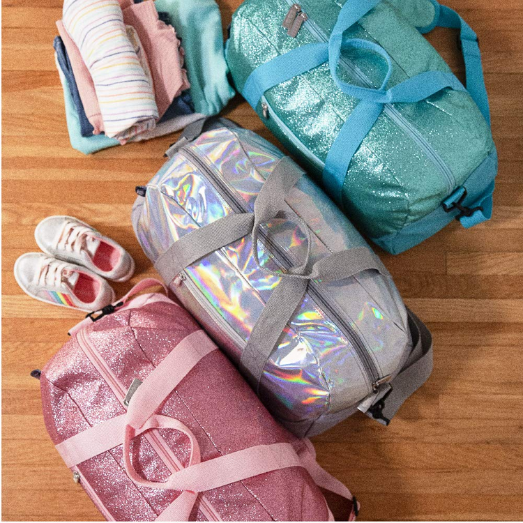 Benutzerdefinierte wasserdichte faltbare Reise Sport Iridescence PU Duffle Bag Gym Carry On Umhängetasche Overnight Seesack Leder