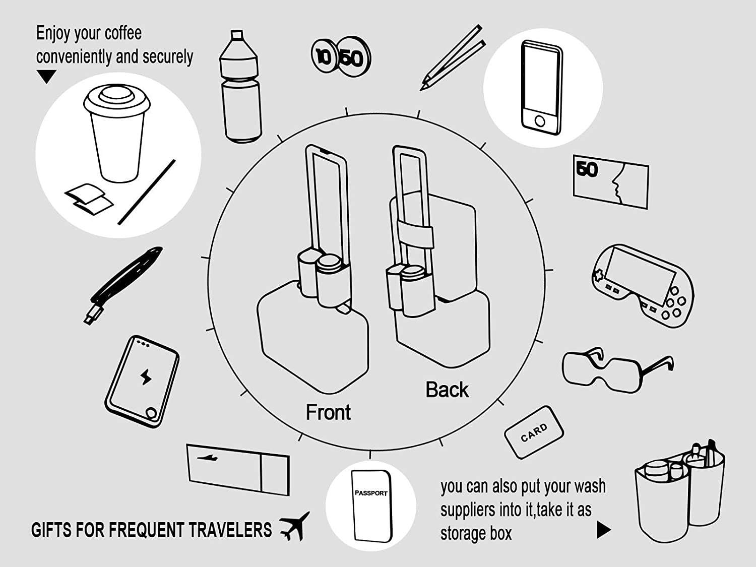 Fabrik-OEM-OEM-Gepäck-Reise-Getränkebeutel-Getränkehalter, passend für alle Koffergriffe, Freihand-Getränke-Caddy