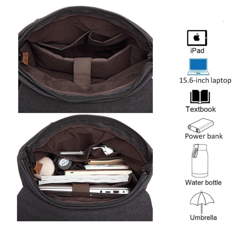 Multipockets Großer urbaner Vintage-Rucksack aus gewachstem Segeltuch College-Schule-Reise-Laptop-Rucksack Kinder mit seitlichen Flaschentaschen