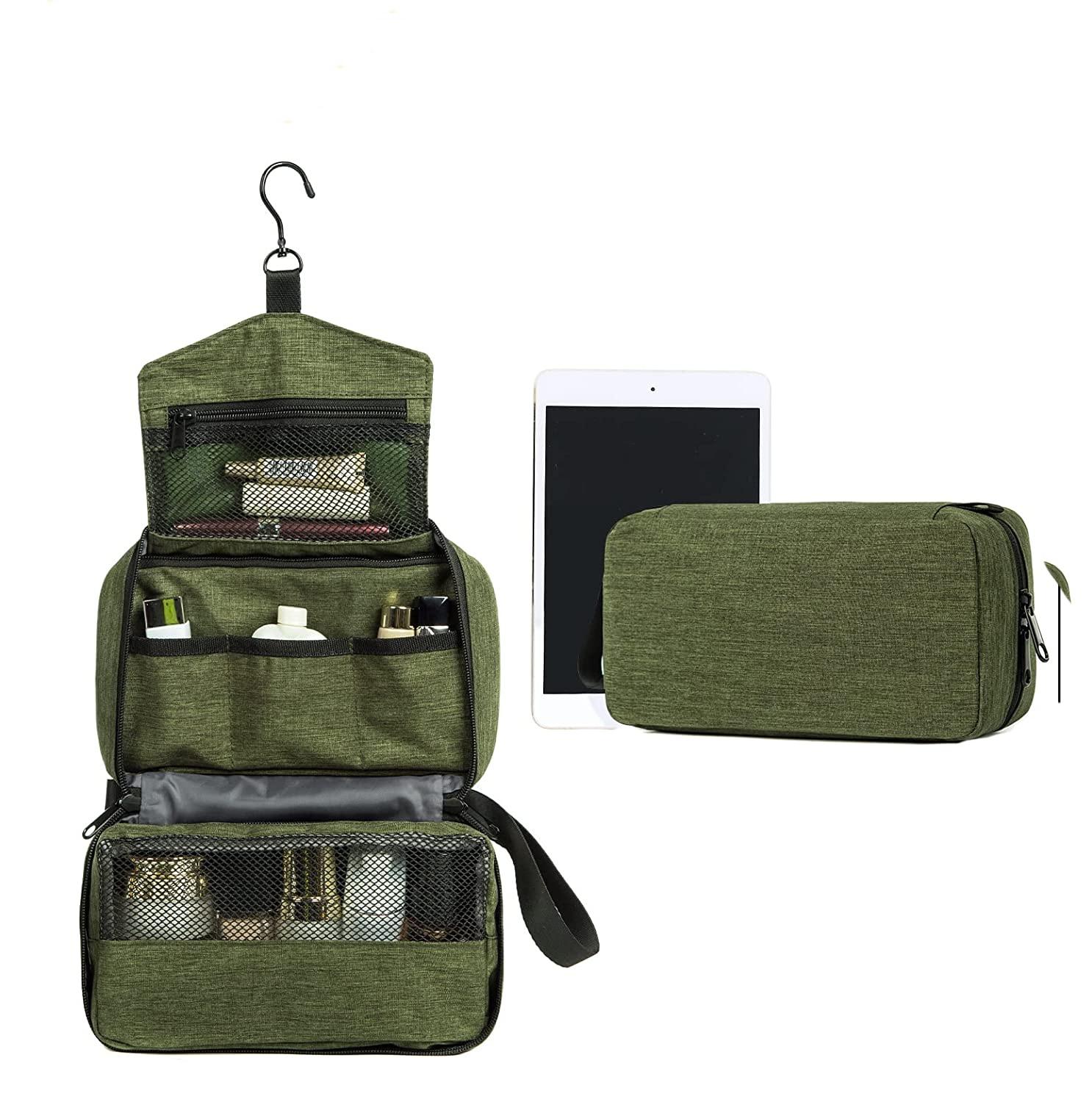 Grüner Unisex-Reise-Oxford-Stoff, faltbarer Make-up-Reißverschlussbeutel, Kosmetiktasche, Kulturbeutel mit Haken zum Aufhängen