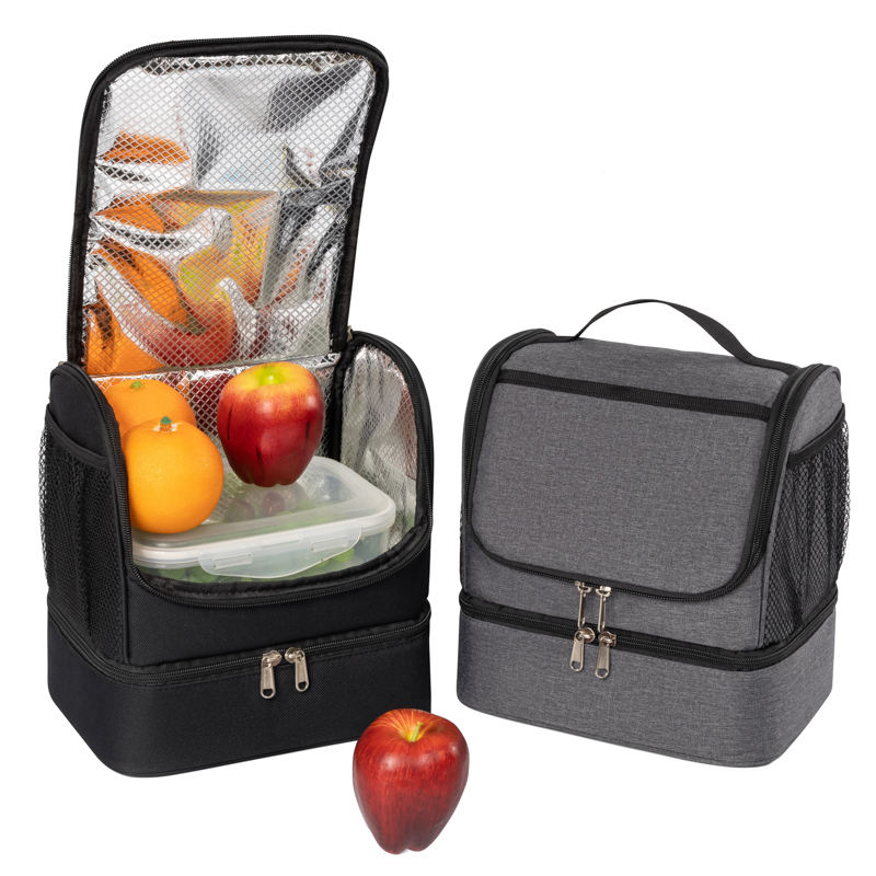 Maßgeschneiderte Mittagstasche mit zwei Fächern für Männer und Frauen, isolierte, auslaufsichere Kühltasche, Doppeldecker-Kühltasche