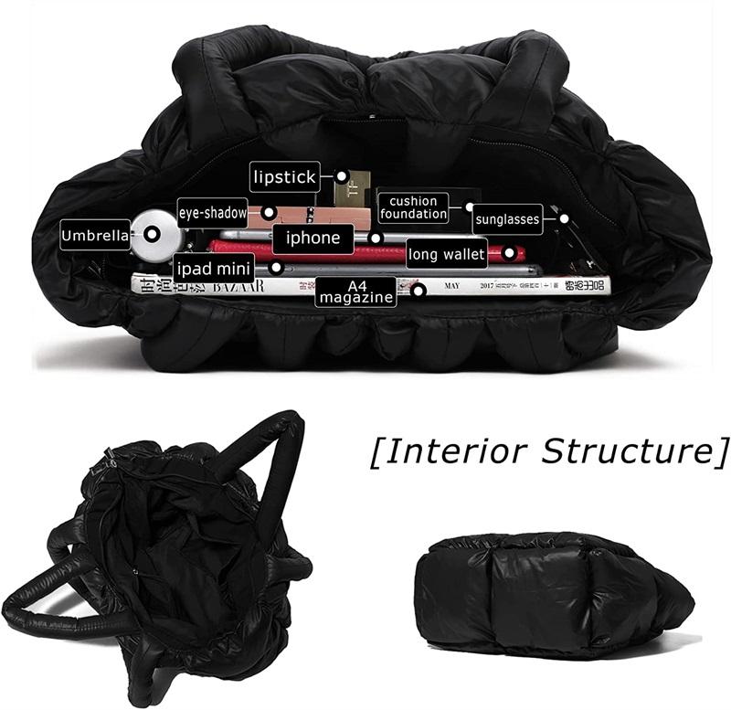 Gesteppte Puffer-Beutel-Frauen kundengebundene Einkaufstasche-große weich gefütterte Daunen-Winter-Handtaschen-Nylon-Kissen-Einkaufstasche