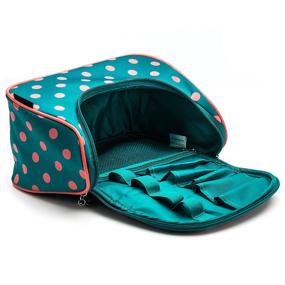 Niedliche Reise-Make-up-Tasche, niedliche Tupfen-Kulturtasche mit Griff für Mädchen, Kosmetik-Organizer für Frauen, Kosmetiktasche