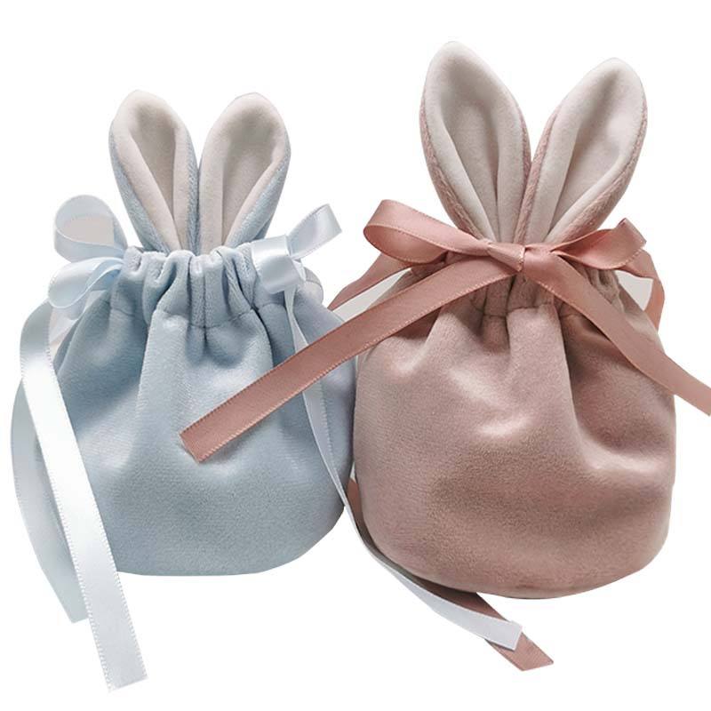 Großhandel Ostern Kordelzug Geschenk Hochzeit Samt Süßigkeiten Geschenk Taschen Beutel Kaninchen Ohr Samt Süßigkeiten Taschen