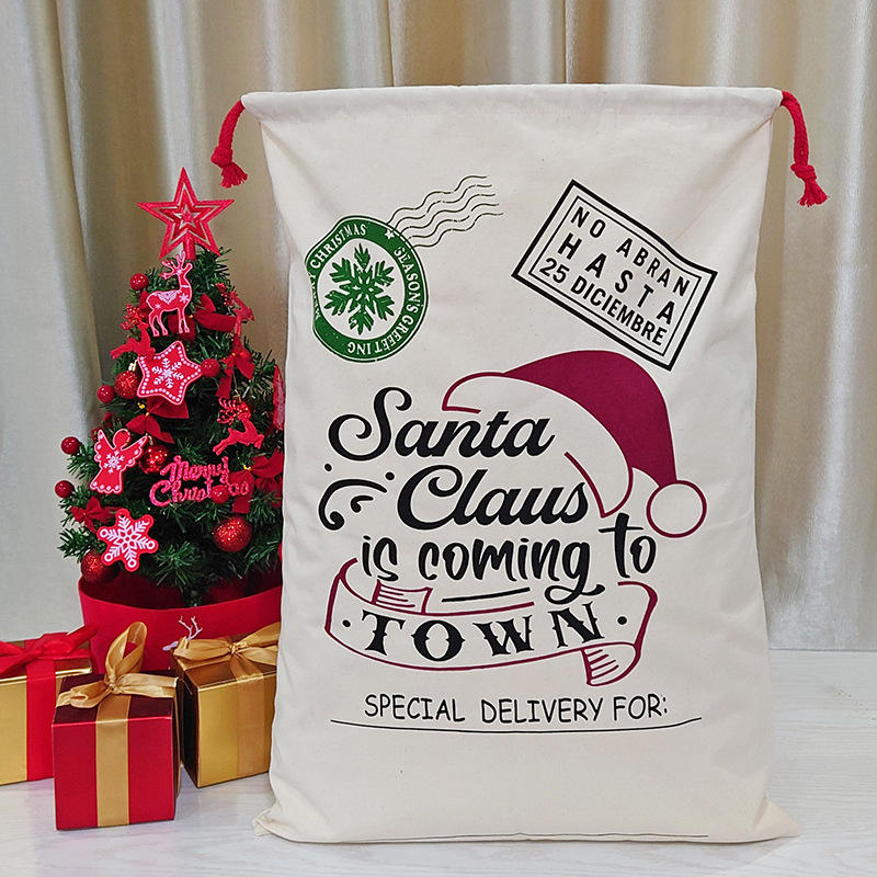 Großhandelsweihnachtssüßigkeits-Beutel-Sankt-Säcke benutzerdefinierte Taschen-Geschenke Weihnachtsbeutel mit Kordelzug für Kinder