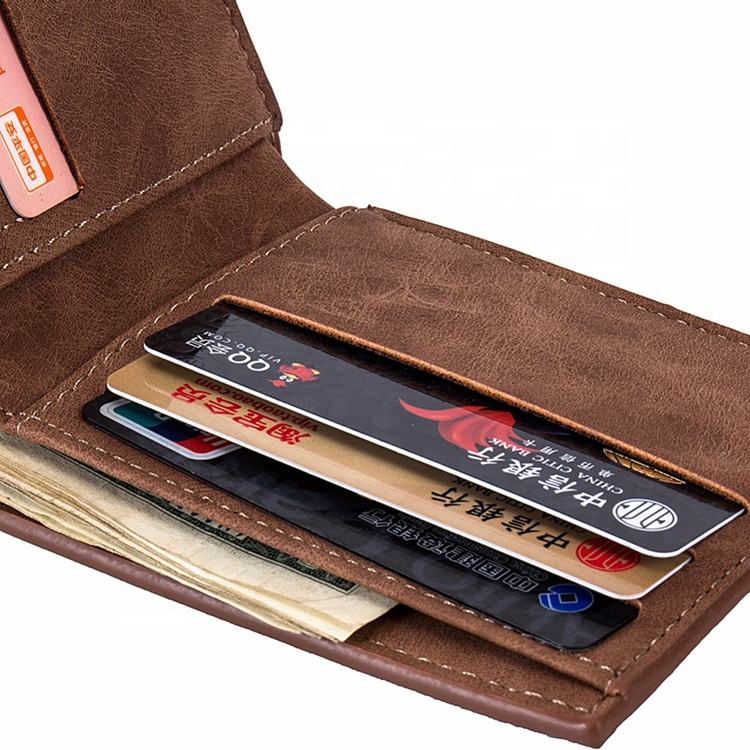 Herren Vintage faltbare weiche Qualität PU-Leder kurzes Portemonnaie Kreditkartenetui Geldbörse braun stylisch