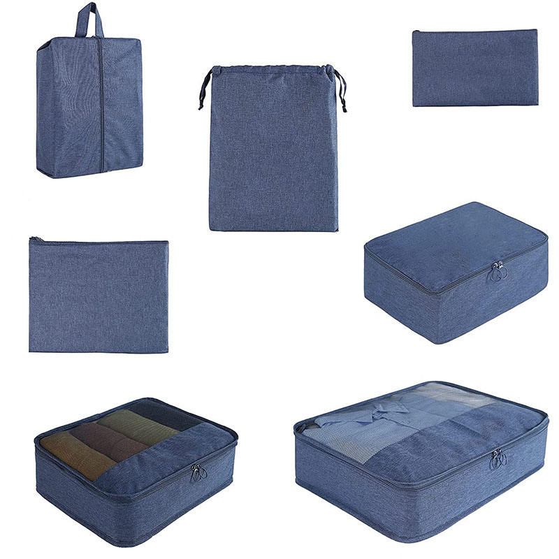 Blaues wasserdichtes 7-teiliges Set Gepäck, Kleidung, Schuhe, Aufbewahrungs-Organizer, Kompressionsverpackungswürfel für Reisen