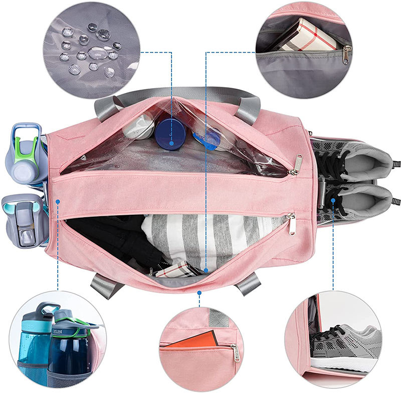 Frau Mädchen Outdoor-Wochenende rosa Carryon Handtasche Seesack Tragetaschen Sport Reisetasche Sport mit Schuhfach