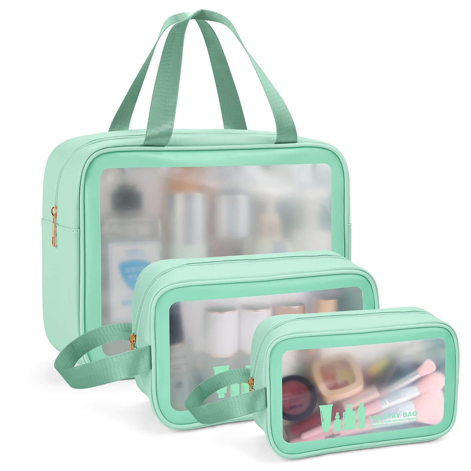 Große Kapazität durchscheinend 3 Sätze Reisekosmetik-Organizer-Tasche für Frauen Dopp Kits Kosmetiktasche Organizer