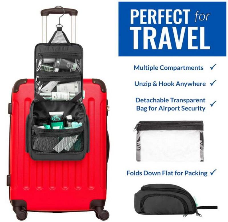 Großhandel schwarz unisex packbare wasserdichte Kosmetik Make-up Organizer neue Produkte faltbare hängende Kulturbeutel für die Reise
