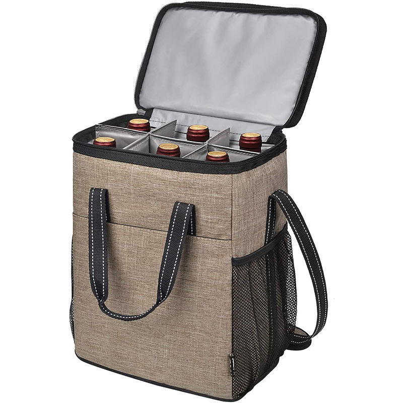 Auslaufsichere Weinkühltasche für 6 Flaschen, isolierte Weinkühltasche mit Griffen und verstellbarem Schultergurt
