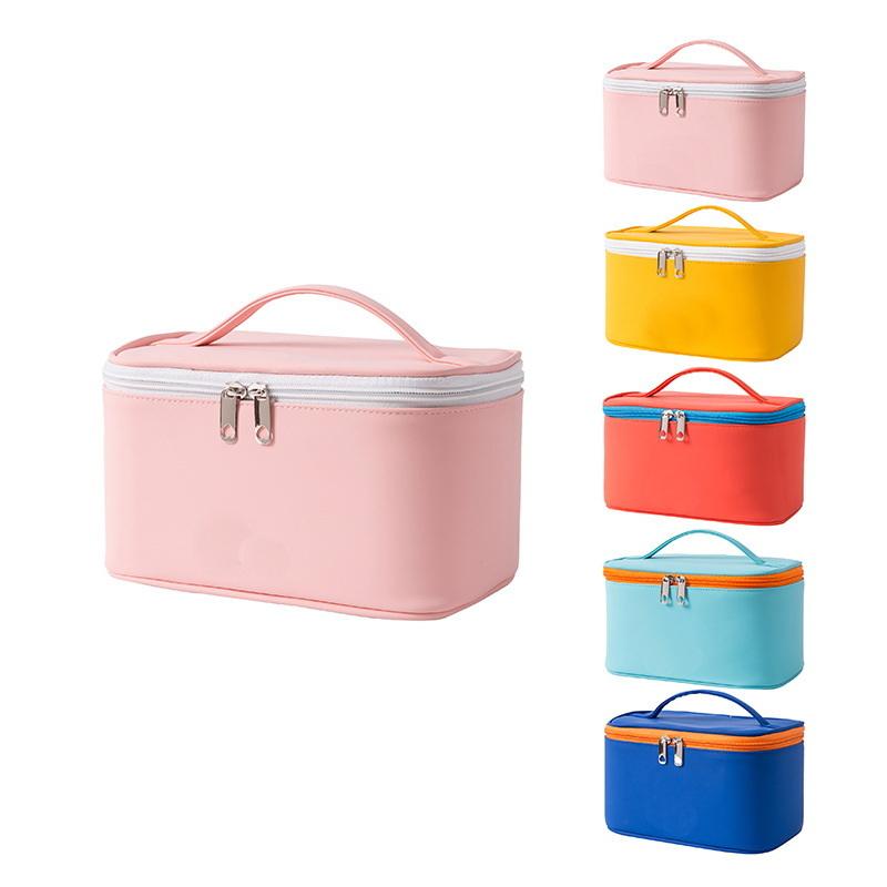 Reisen Pu-Leder Damen Make-up Aufbewahrungsorganisator Trousse De Maquillage Kulturbeutel Kosmetiktaschen mit Griffen