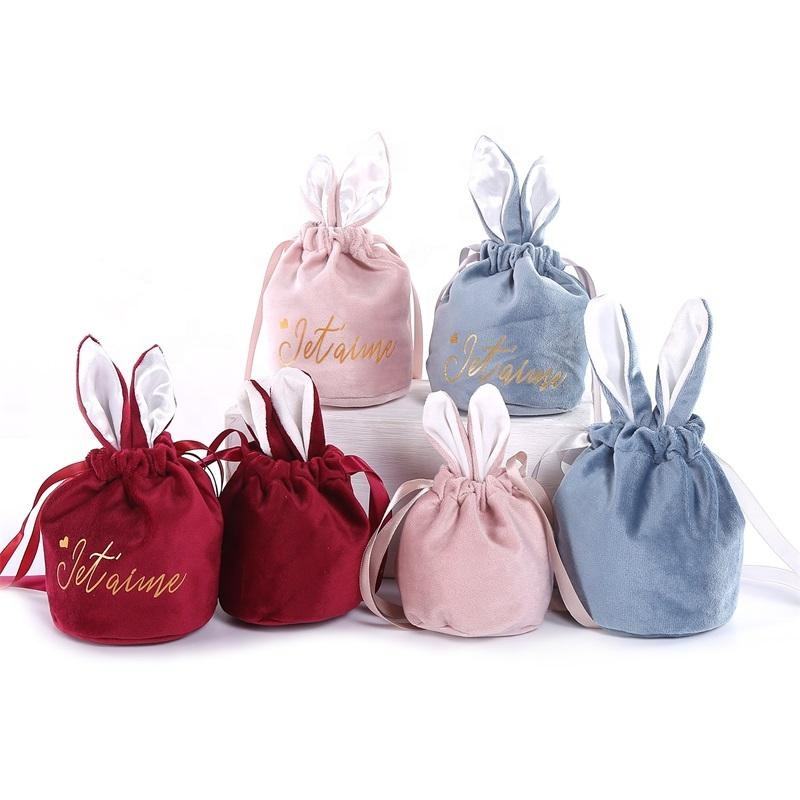 Promotion Günstige Cute Candy Velvet Weihnachten Halloween Candy Bag Rabbit Ear Ostern Kordelzug Geschenktüten