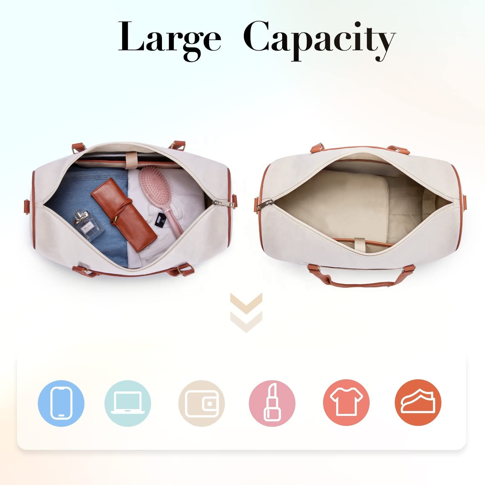 Werbeartikel China Factory Canvas Übernachtungstasche Ledergriff Custom Logo Travel Weekender Gym Tote Bag mit Gepäckhülle