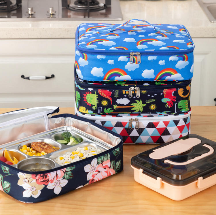 Lunchpaket mit benutzerdefiniertem Muster für Schulreisen, tragbarer Lunchbox-Organizer, wasserdichte Thermo-Tote-Lunch-Tasche