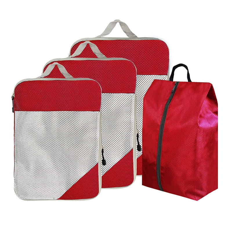 Rote wasserdichte Kompression 4pcs Reisezubehör Organizer Gepäckwürfelbeutel Verpackungswürfel für Kleidung