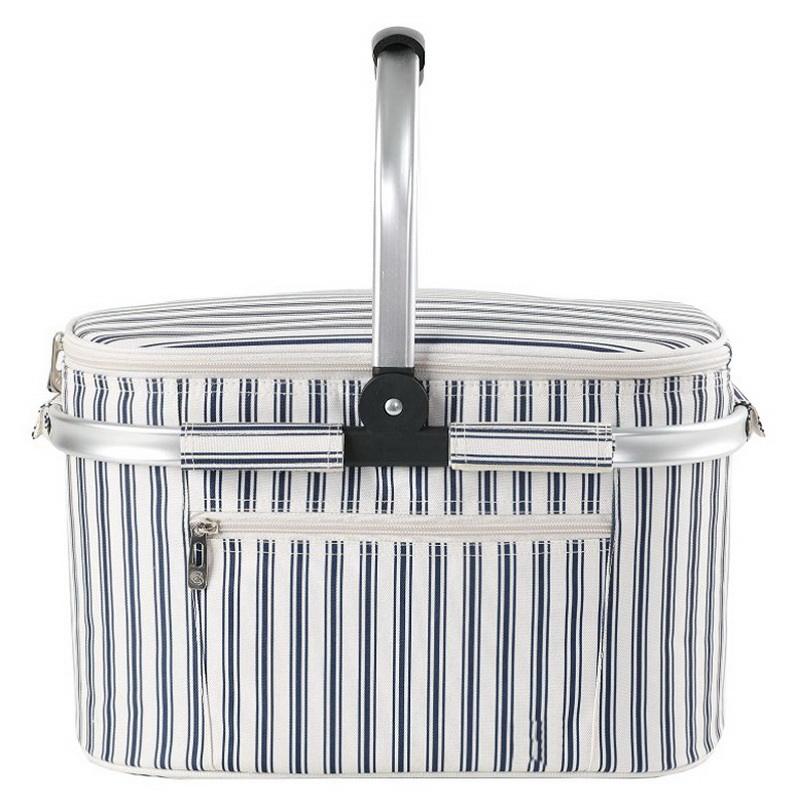 Gestreifter Stoff, wasserdicht, Lebensmittel, wärmeisoliert, benutzerdefinierte, faltbare Outdoor-Picknicktasche, kühler Picknickkorb