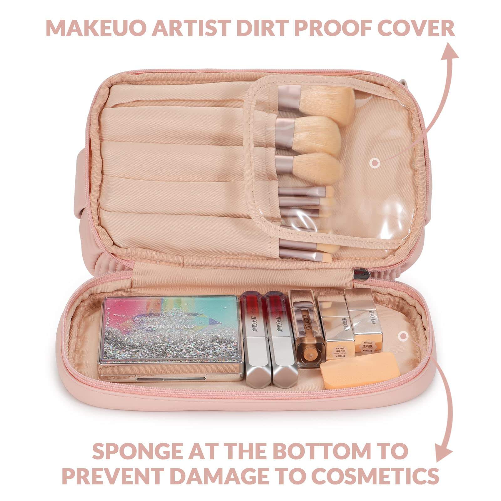 Große Kapazität Doppelschicht Reisebürstenfach Make-up Tasche für Frauen Make-up für Badezimmer Tragbare Rosa Kosmetiktasche
