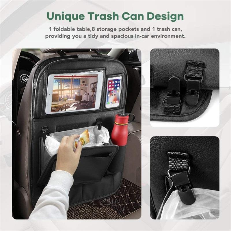 Auto-Rücksitz-Organizer mit faltbarem Tischtablett Tablet-Halter Pu-Kunstleder-Auto-Aufbewahrungs-Organizer zum Aufhängen mit Mülleimer
