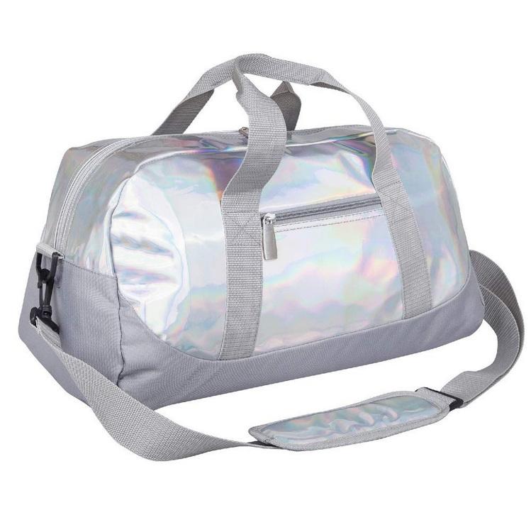 Benutzerdefinierte wasserdichte faltbare Reise Sport Iridescence PU Duffle Bag Gym Carry On Umhängetasche Overnight Seesack Leder